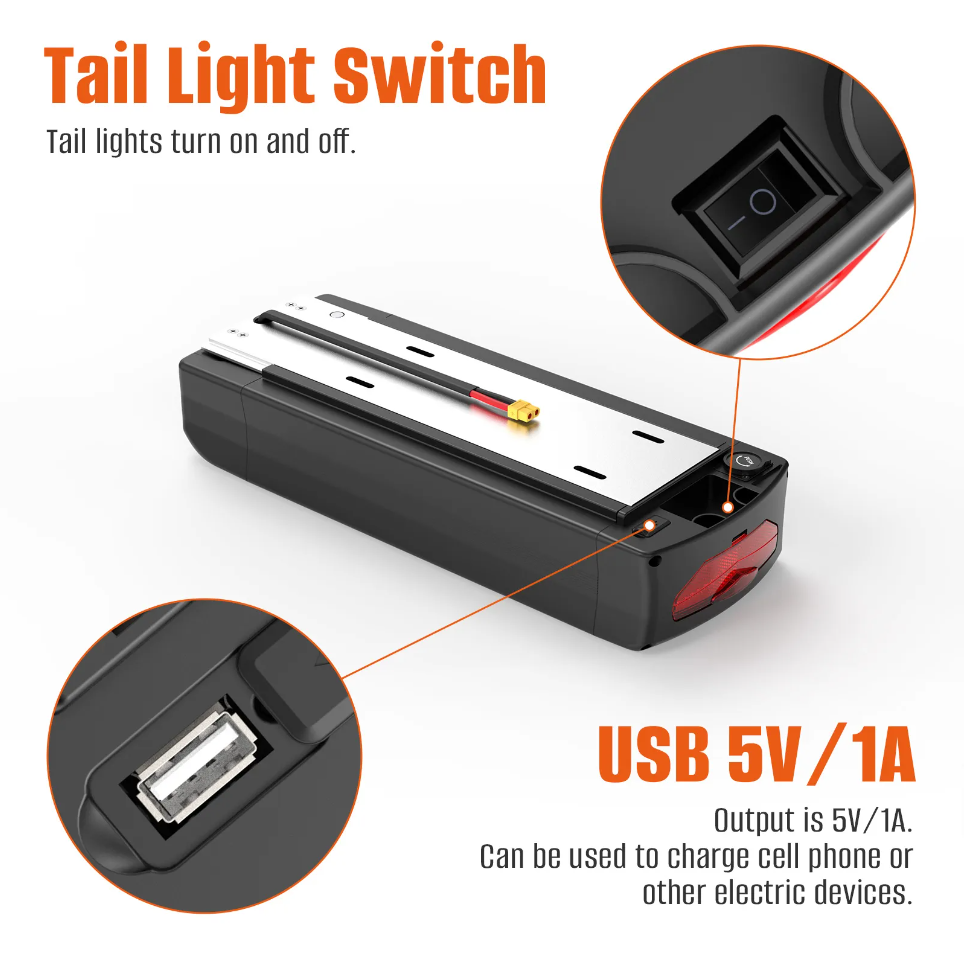 EU stock 52V27Ah Rear Rack ebike battery 50A BMS with 4A charger, support 2000W motor, 12months warranty