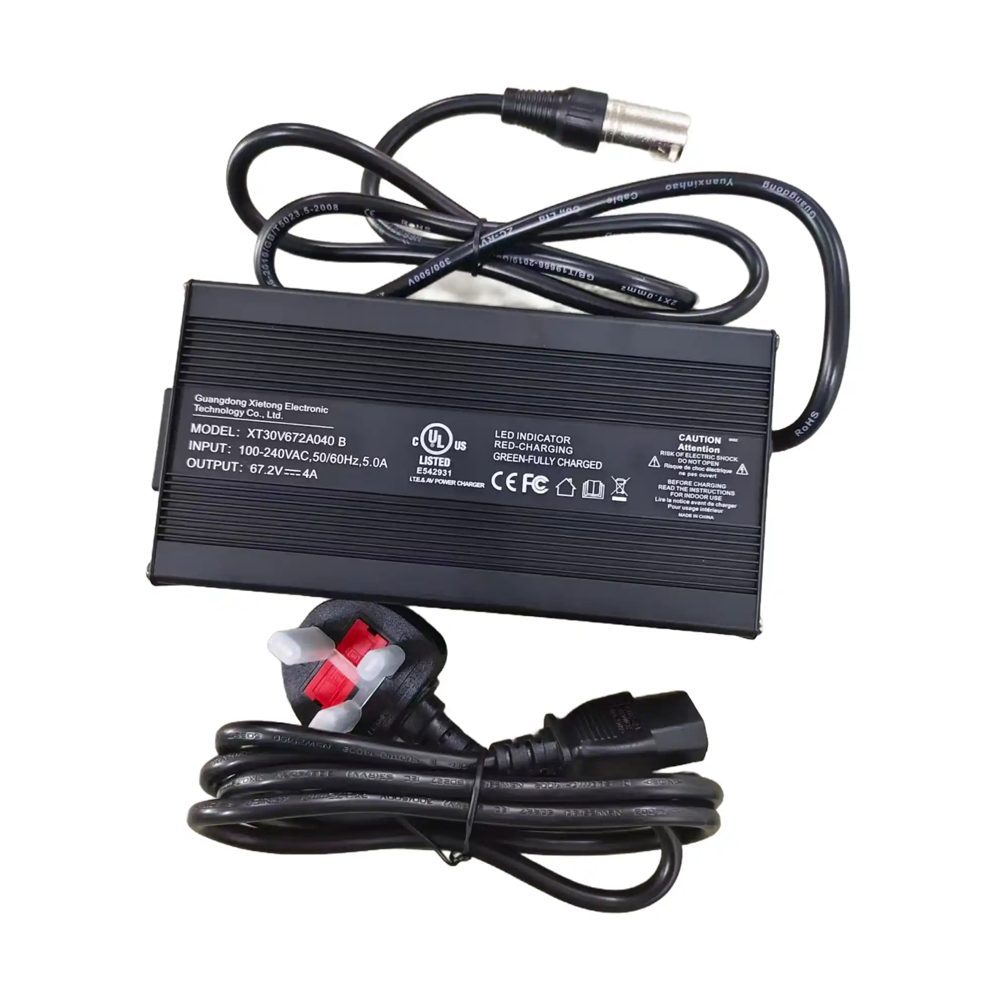 67.2V 4A Fast Charger for 60V Li-ion Battery XLR 3Pin connector- High Power Fan Cooled - UK Plug