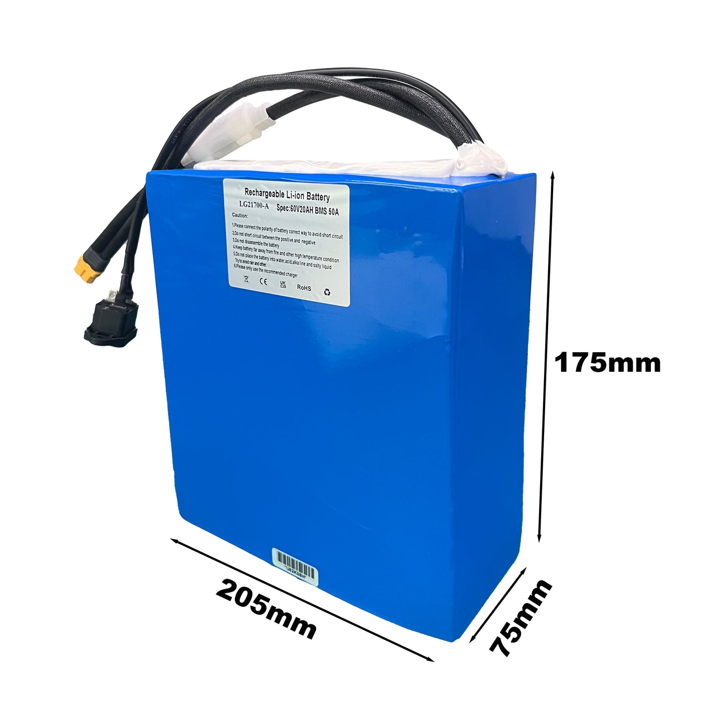 UK stock 60V20Ah li-ion battery battery LG21700 A grade cell 50A BMS with 4A charger, for ebike e-scooter and e-motorcycle, 12months warranty