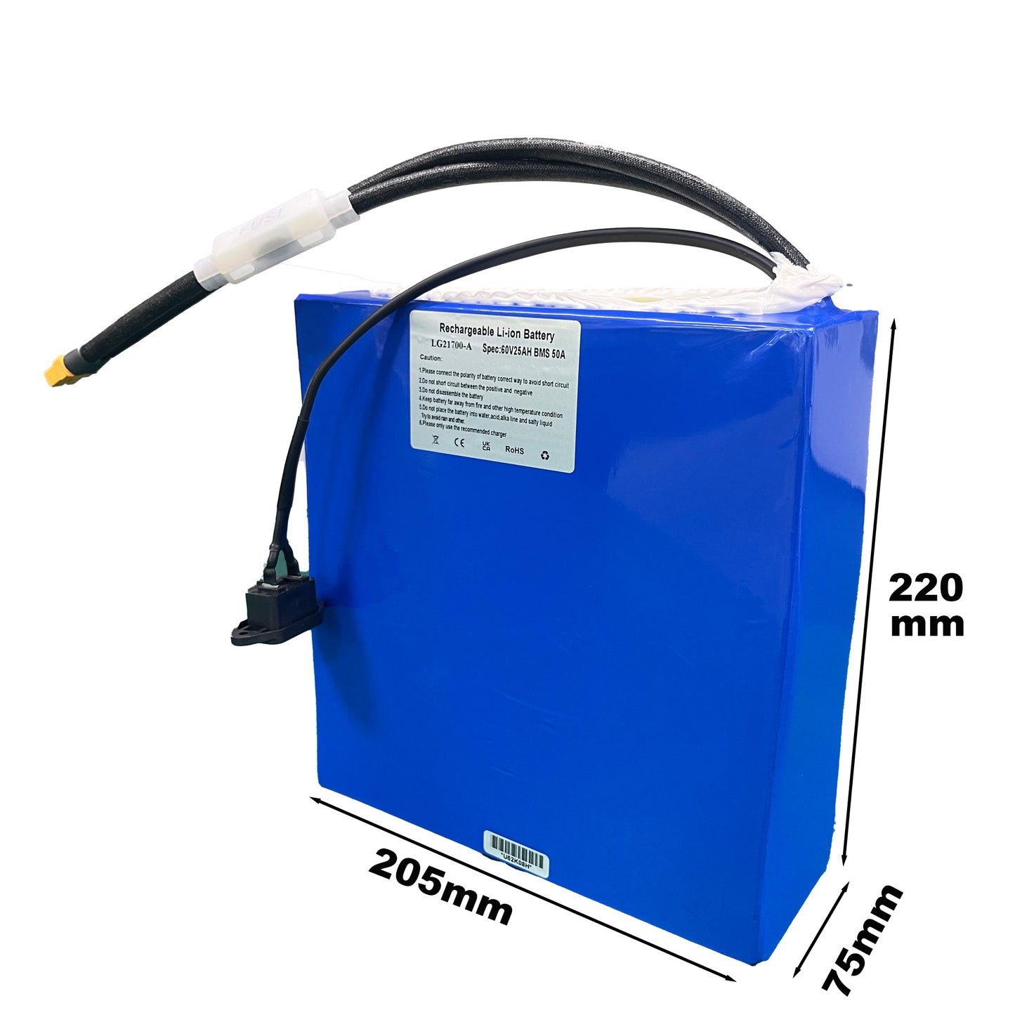 UK stock 60V25Ah li-ion battery battery LG21700 A grade cell 50A BMS with 4A charger, for ebike e-scooter and e-motorcycle, 12months warranty